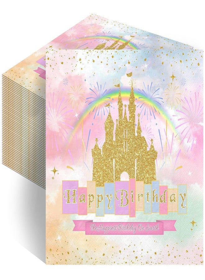 Lecheme Princess Birthday Napkins 100-Pcs Disposable Colorful Rainbow Gold Castle Paper Napkins for Girls Party Luncheon Dinner Princess Birthday Party Decorations - Image 1